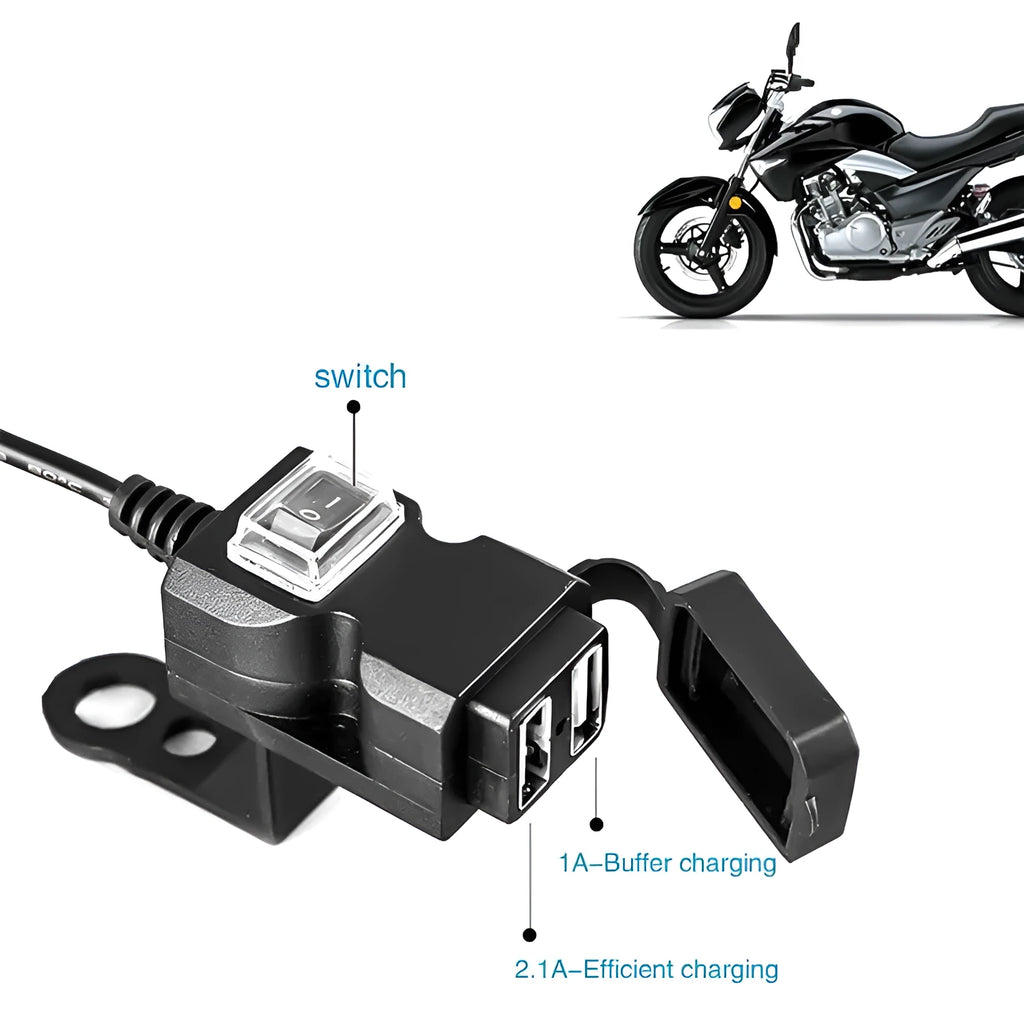 Dual USB port 12V waterproof motorcycle handlebar charger with ABD material housing