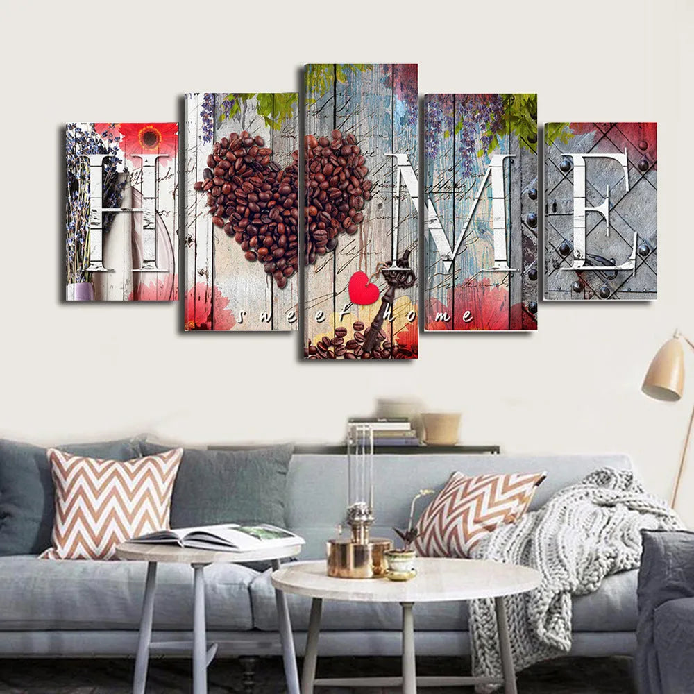 Set of five red oil painting decoration boards in multiple sizes for wall art display