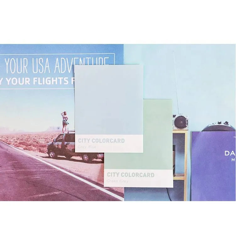 Rectangular memo note pad with creative city colour design, measuring 75 by 95 millimetres.