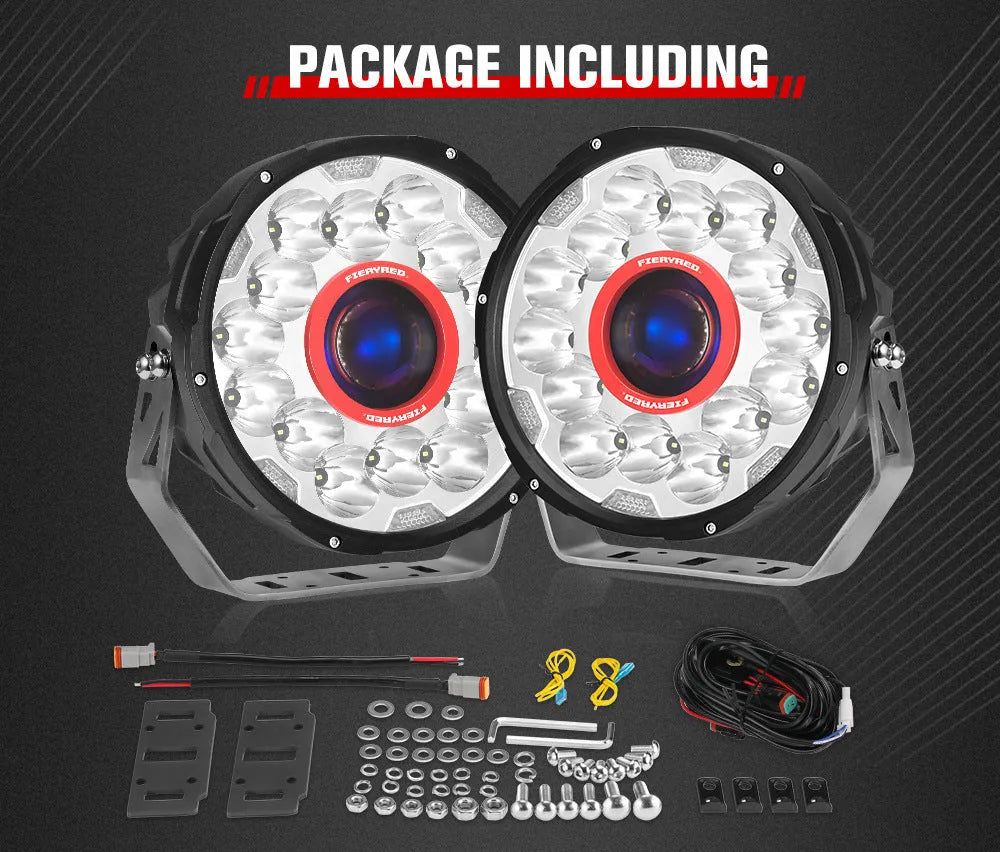 Pair of 7-inch round LED waterproof off-road vehicle auxiliary lights with bright white illumination