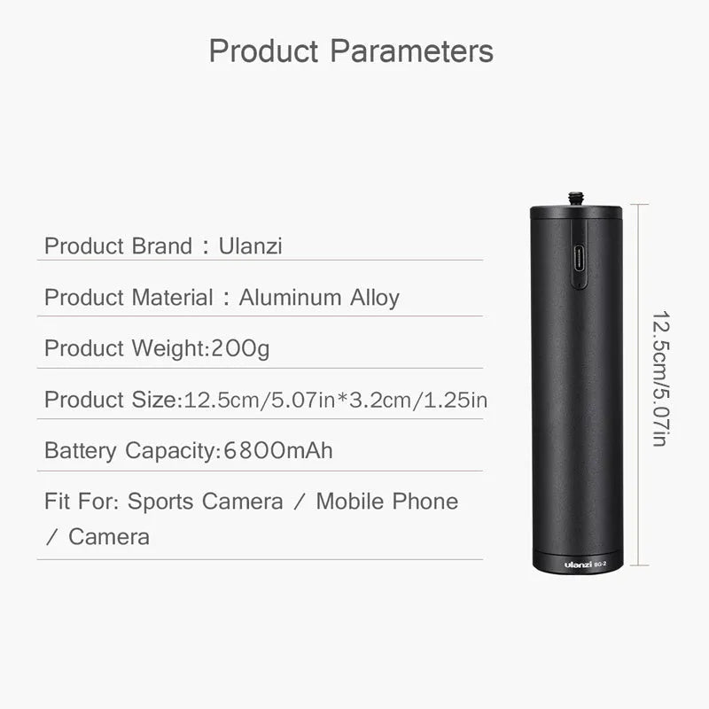 Black aluminium alloy handheld power bank with 6800mAh capacity shown from the side.