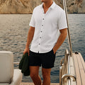Men's waffle texture short sleeve shirt and matching shorts set in polyester fabric