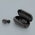 Black true wireless Bluetooth stereo earbuds with bilateral design