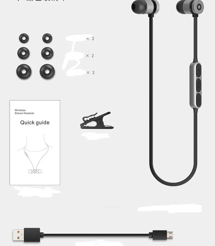 Black wireless neckband sports headset with magnetic in-ear Bluetooth earbuds.