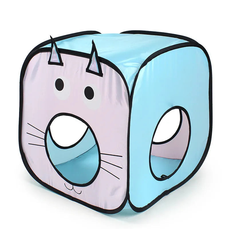Foldable cat tent and tunnel toy set with cat fish design