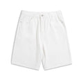Men's casual denim shorts in straight-leg style with five pockets and zipper fly