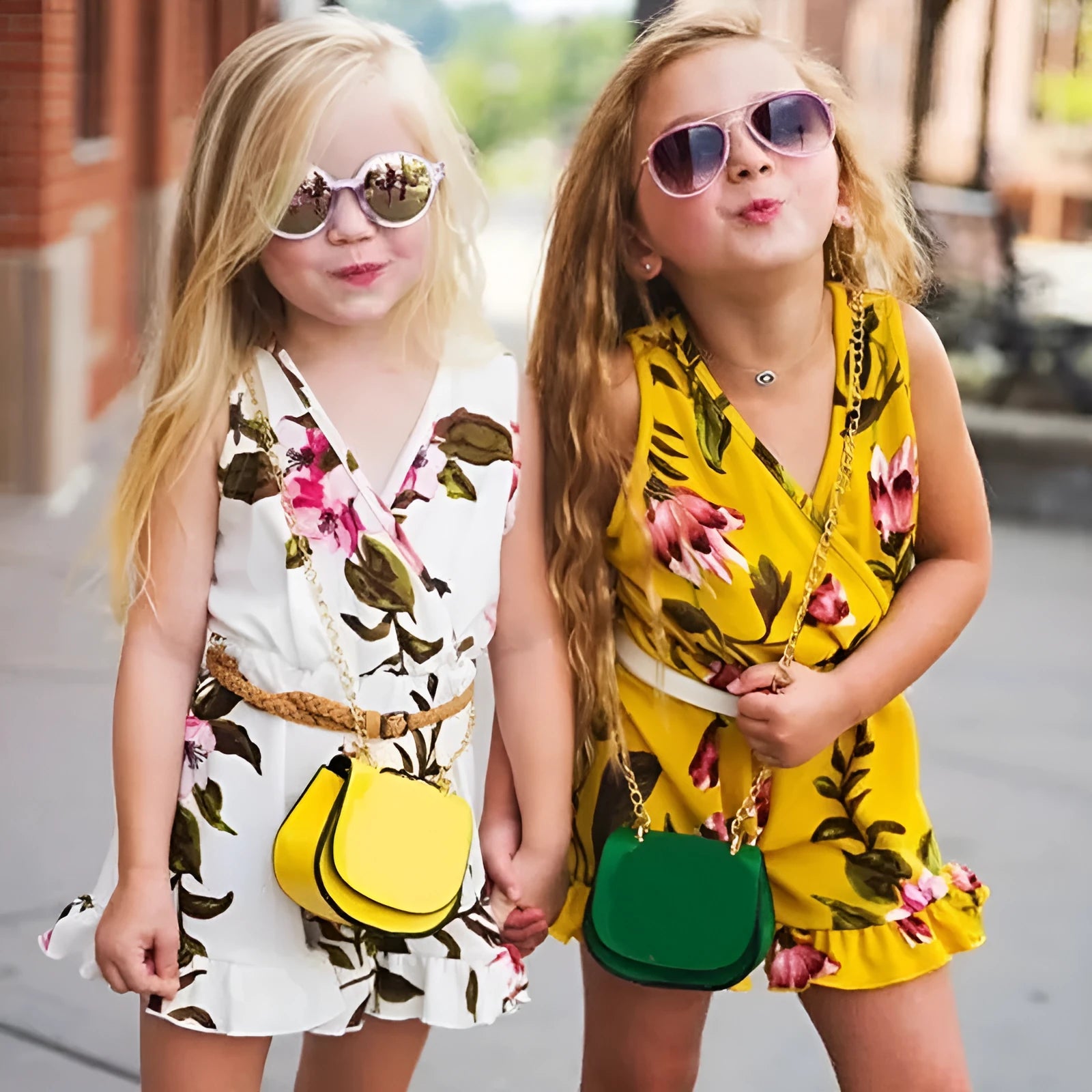 Girls floral summer cotton outfit in white or yellow colour for baby girls