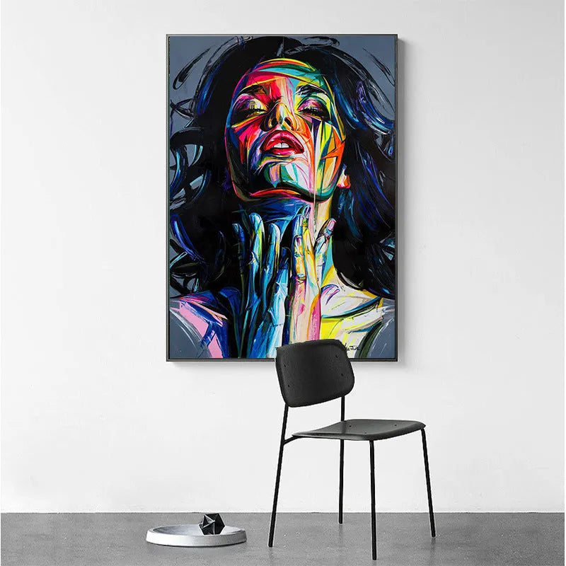 Black smokey girl portrait oil painting printed on unframed non-woven canvas.