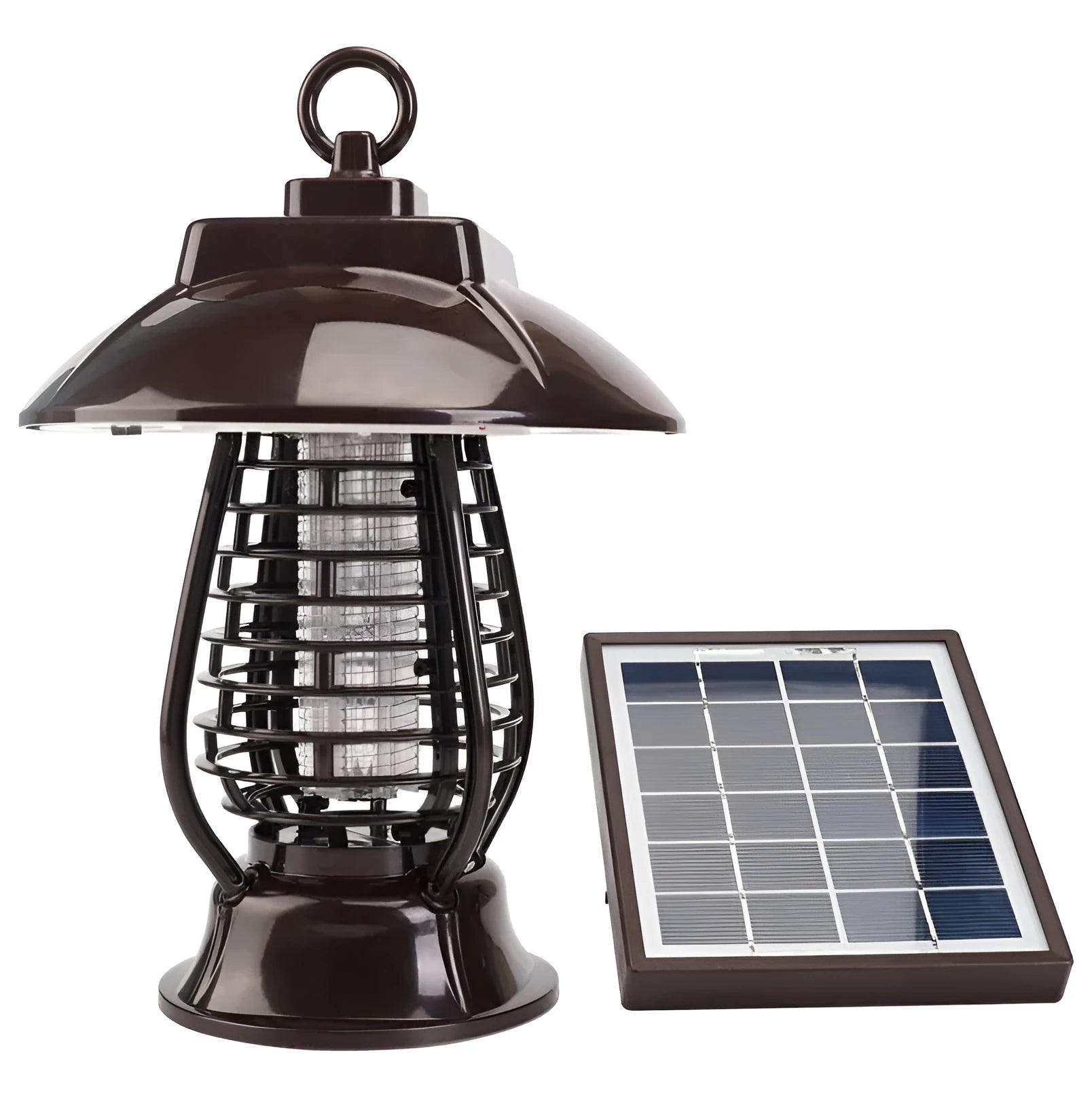 Black solar mosquito lamp with integrated solar panel for garden outdoor insect control