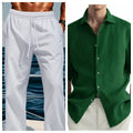 A man wearing a green washed cotton casual shirt, regular fit.