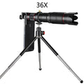 Black 36x telephoto telescope lens for universal smartphone attachment with compact design