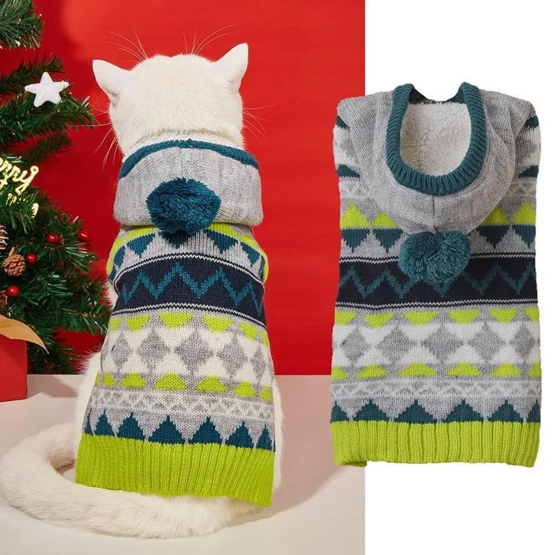Green diamond pattern acrylic pet sweater for dogs on white background