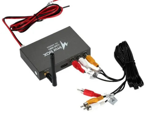 Black car mirror link box with Wi-Fi A/V converter for smartphone screen mirroring to car players