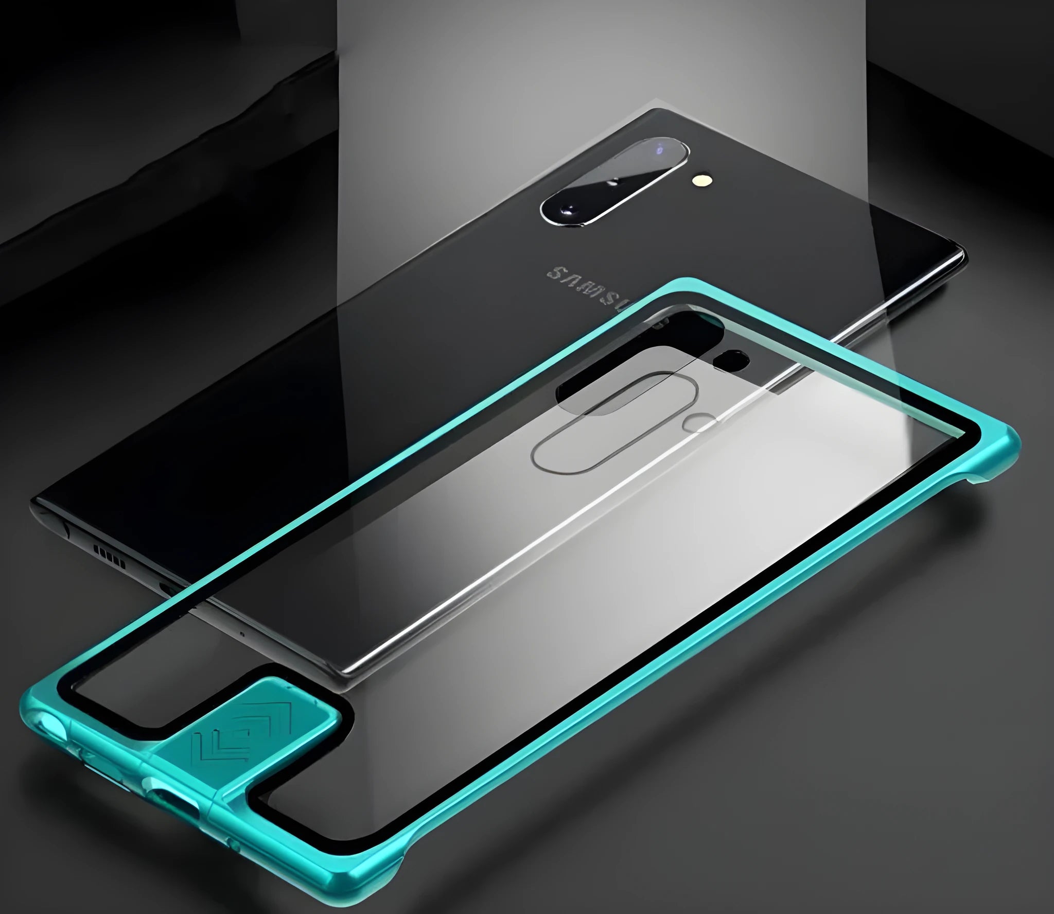 Transparent glass phone case with metal frame for Samsung Note10, Note10 Plus, S20 Ultra, black frame colour