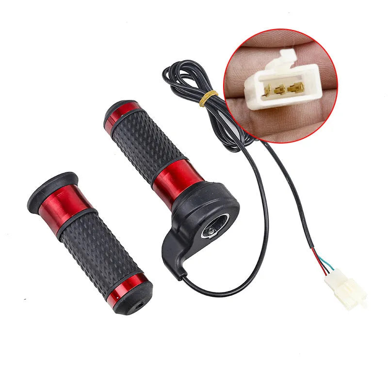 A plastic three-speed rotating handle for electric car acceleration control, shown in a choice of colours.