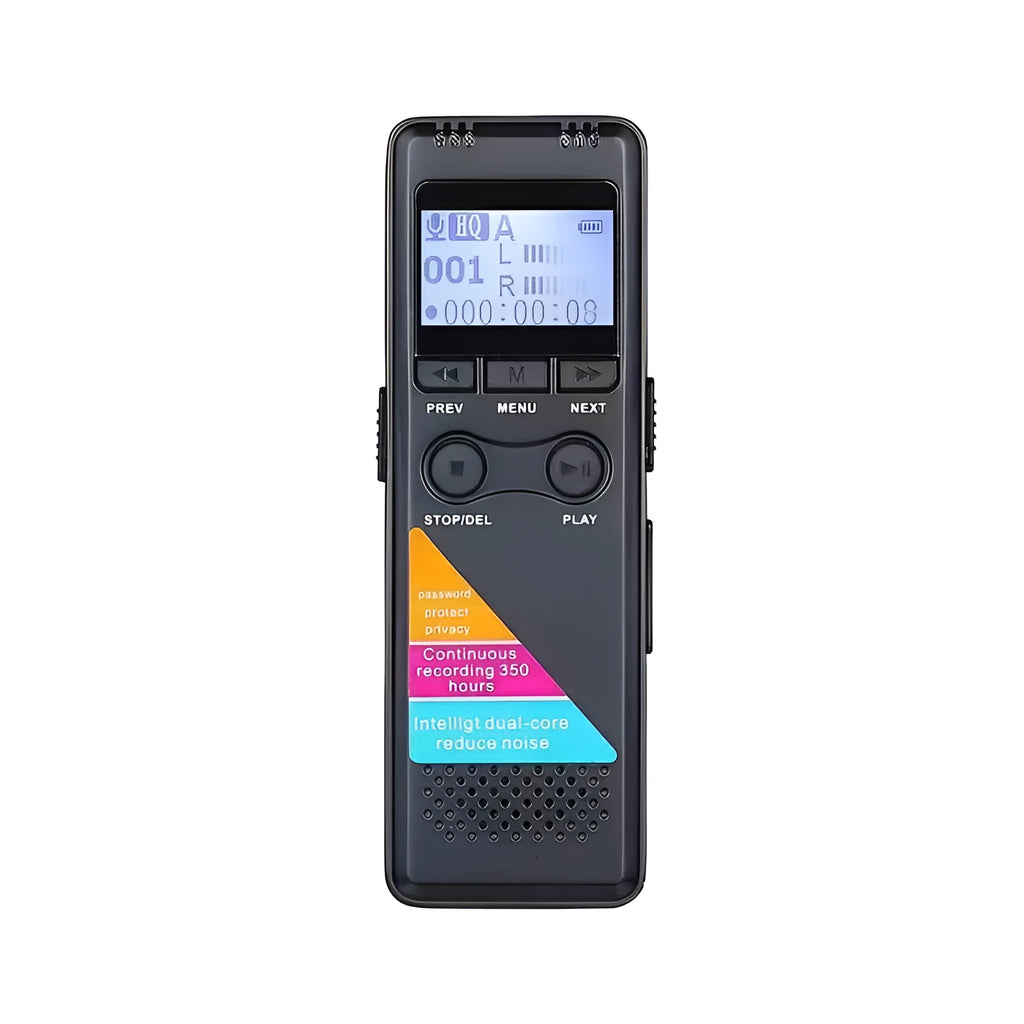 Black HD noise reduction digital recording pen with zinc alloy shell and 32GB capacity on a dark background