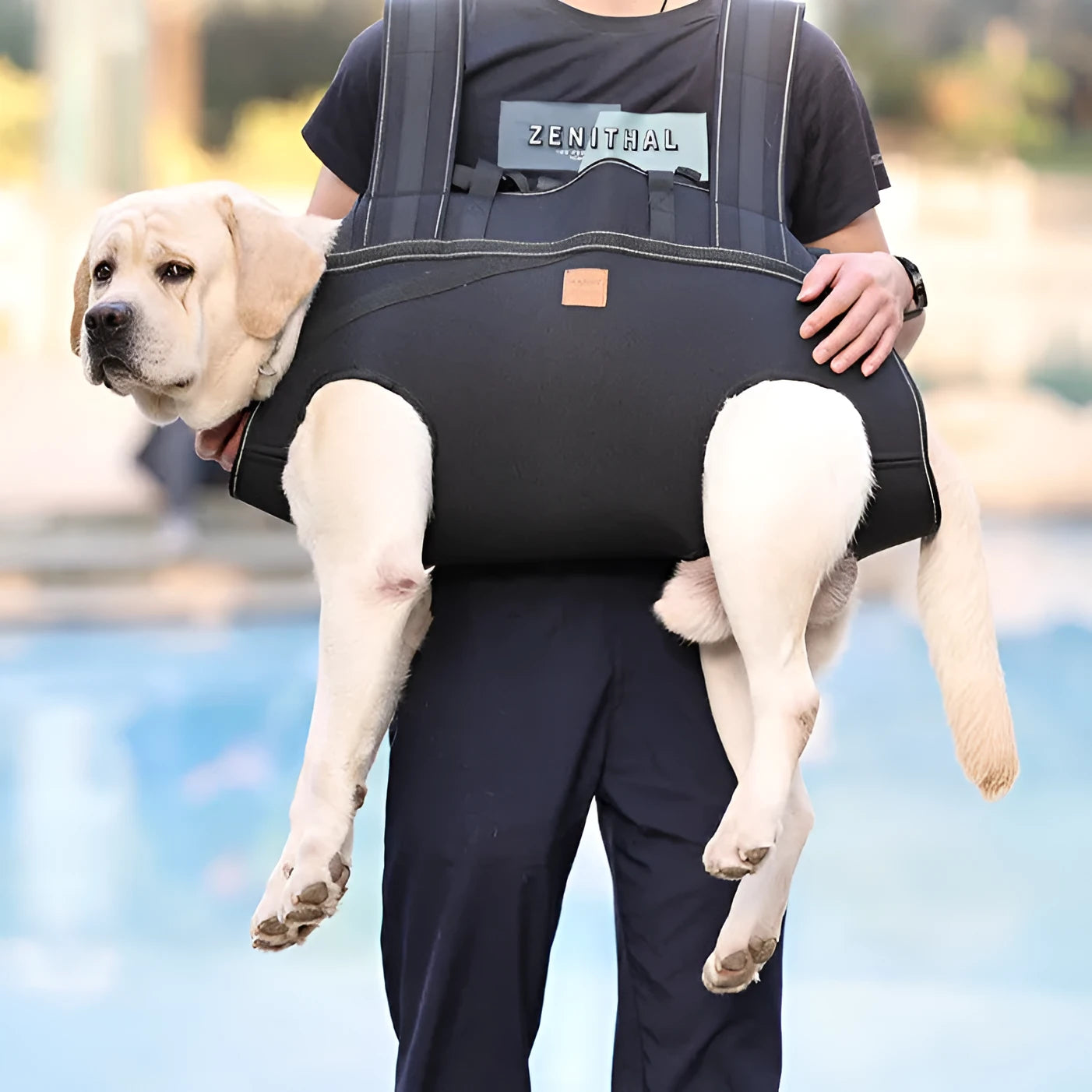 Black Oxford cloth dog backpack carrier for medium and large pets in XL size