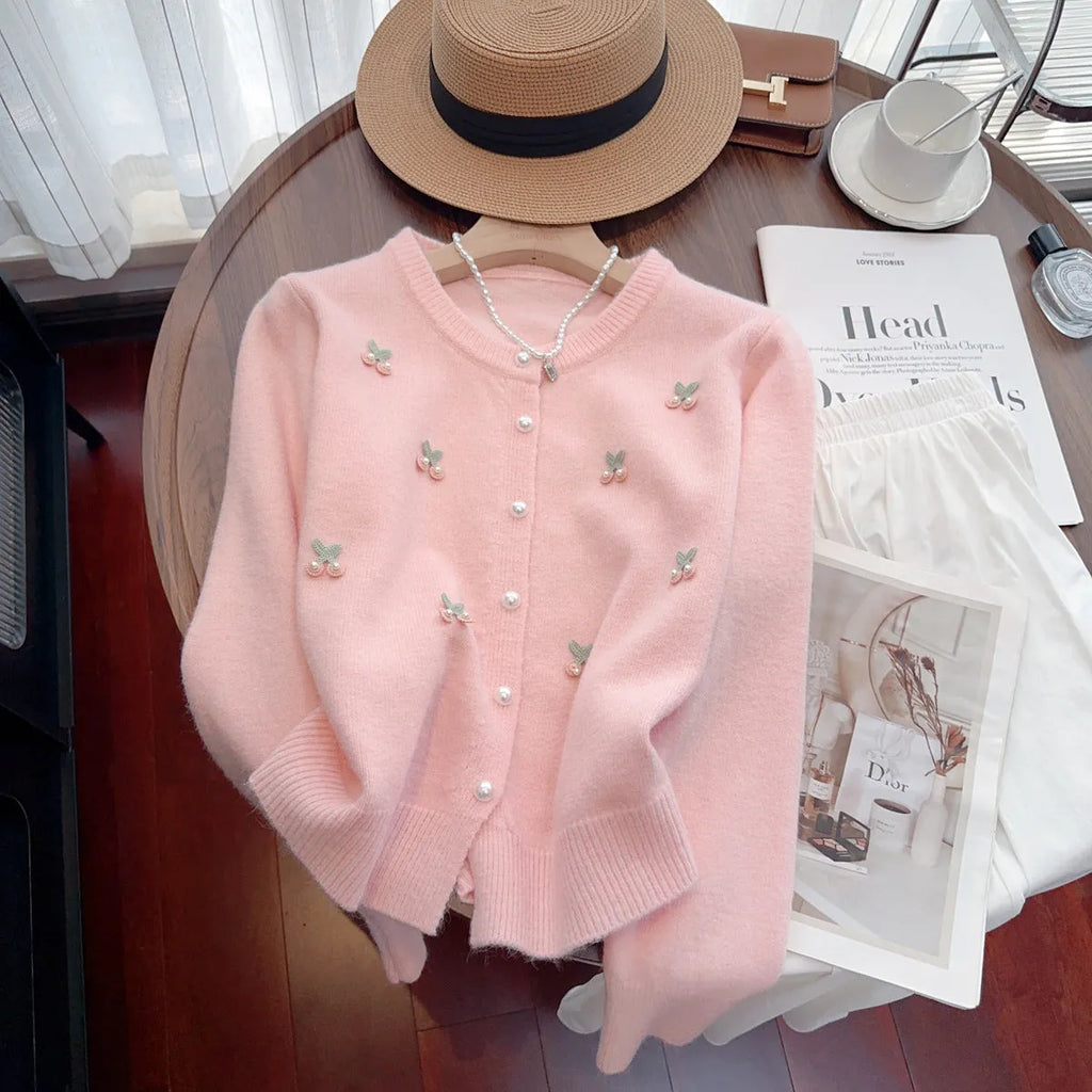 Women's cashmere cardigan coat with beaded detail in slim fit free size