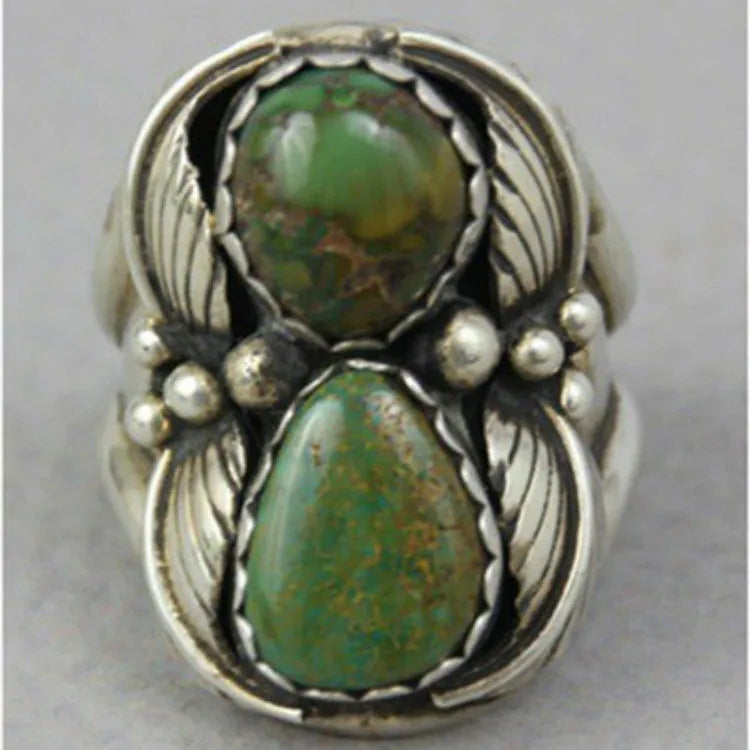 Women's geometric turquoise ring with retro inlaid design on hand