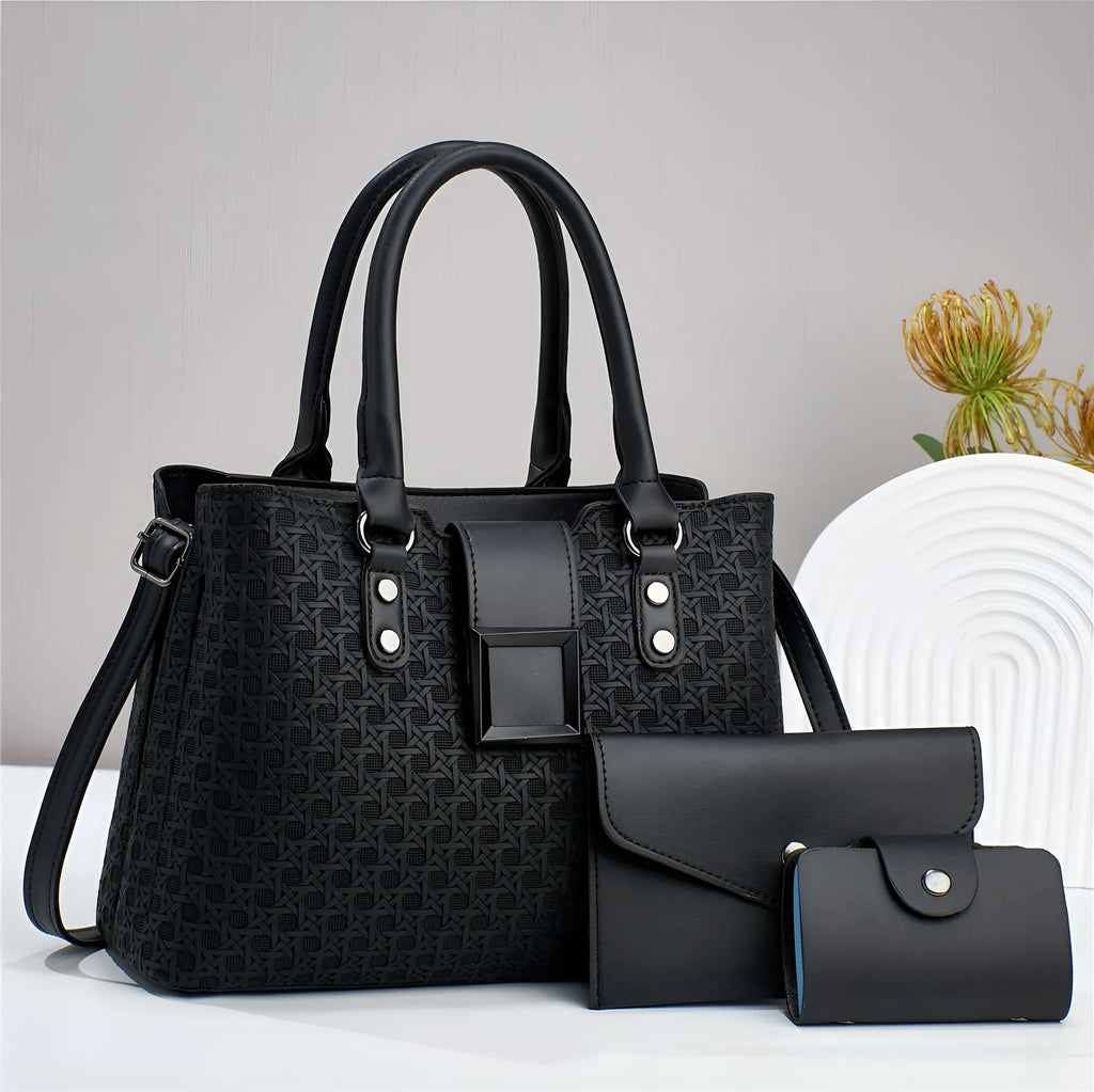 Three-piece women's crossbody bag set with square vertical shape in multiple colour options
