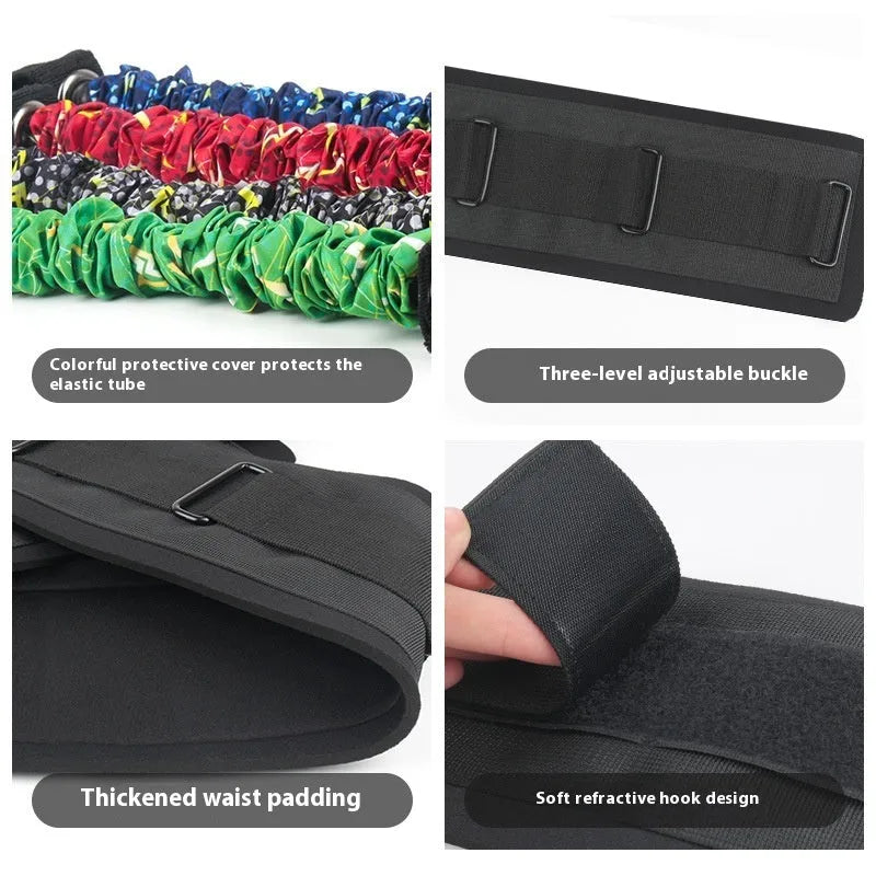Colour-coded chest expander elastic belt with TPE tube for 100-300 lb resistance training.