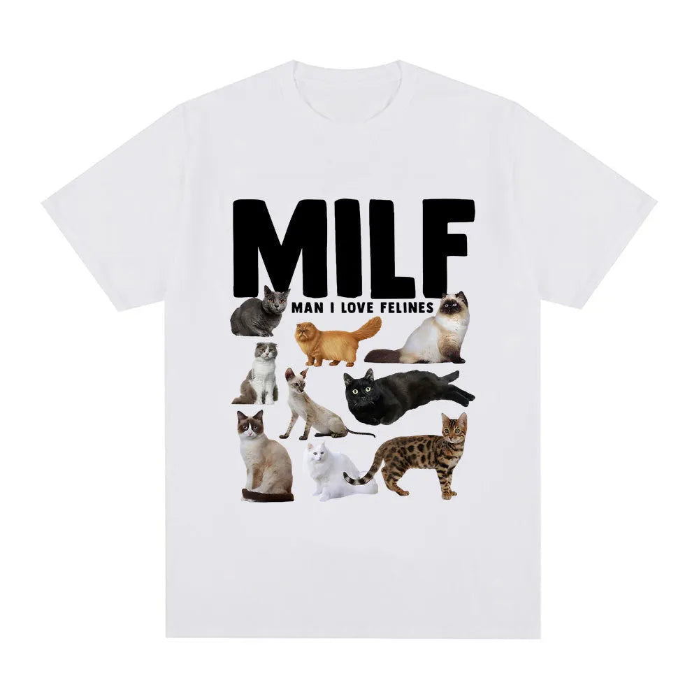 Funny cat lovers graphic t-shirt with geometric painted pattern on cotton fabric