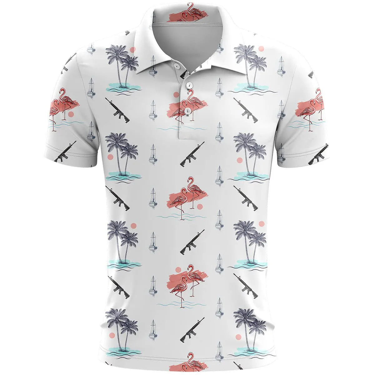 3D printed pattern on a loose-fit short sleeve sports shirt in bird eye cloth fabric.