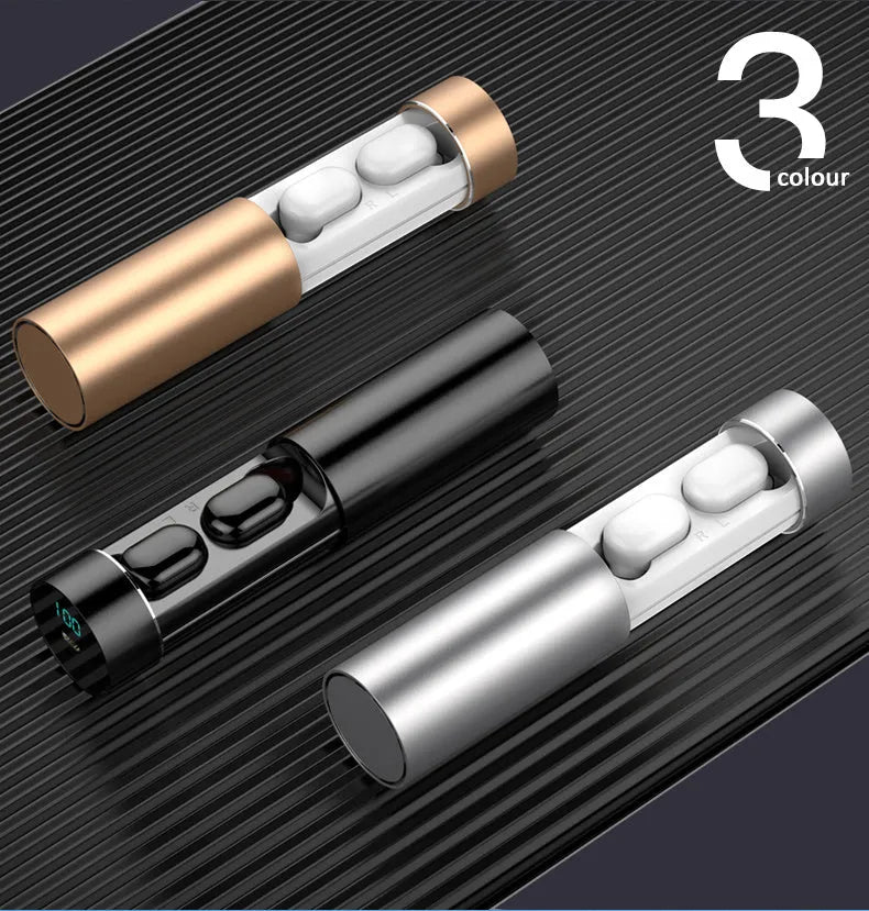 TW-A6 Bluetooth cylinder earphone in black and white options with charging case