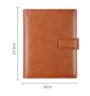 A5 hardcover PU binder notebook with metal buckle clip, shown in multiple colours.