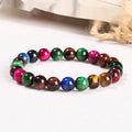 Colourful Tiger Eye stone bracelet with round beads in mixed string design