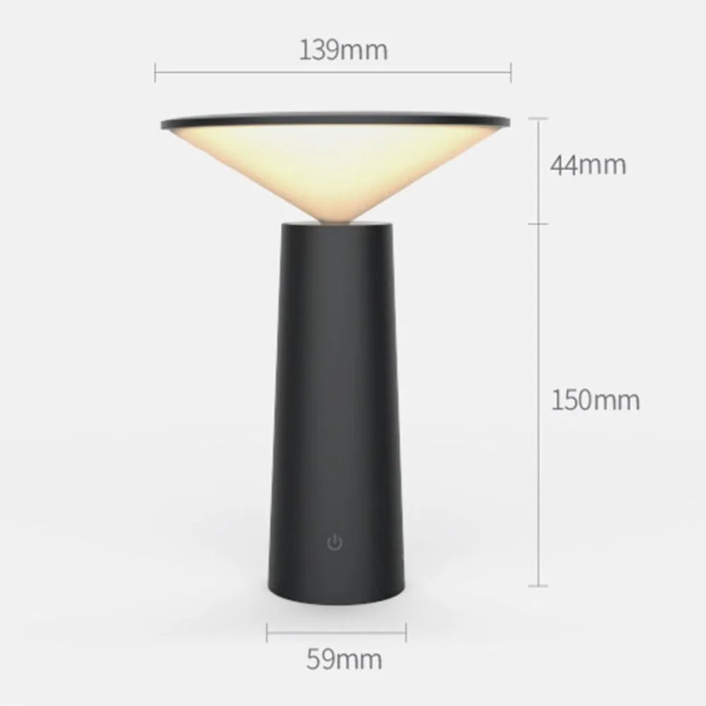 Black USB touch sensor table lamp with adjustable head on a wooden desk