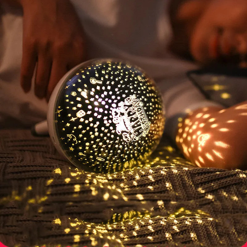 Rotating starlight projection lamp with cartoon design in black or white colour options