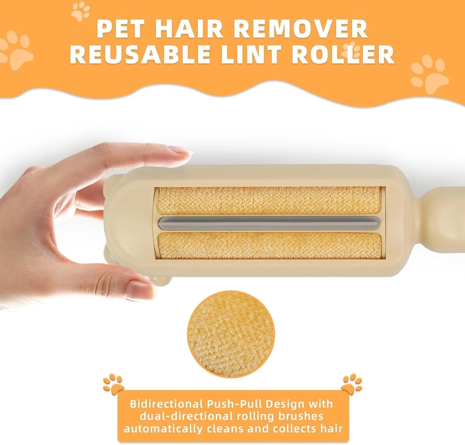 Blue reusable pet hair remover tool with self-cleaning base for furniture and car seats