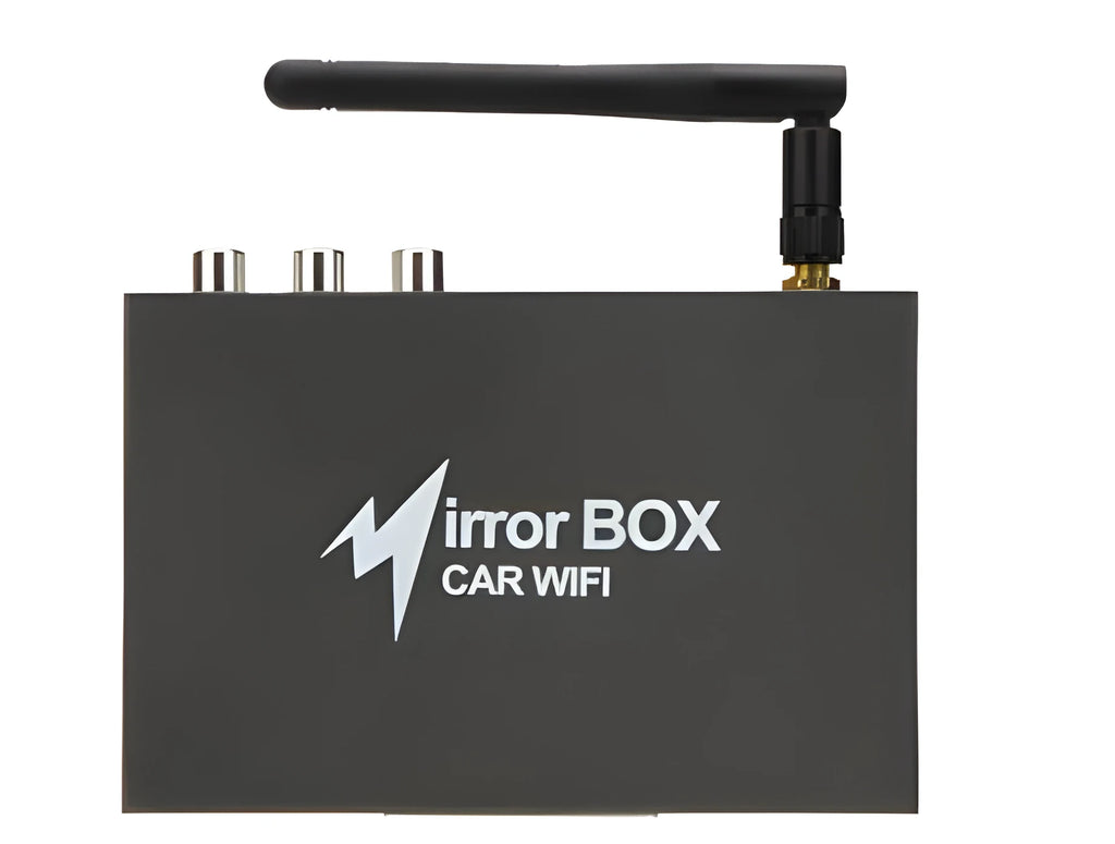 Black car mirror link box with Wi-Fi A/V converter for smartphone screen mirroring to car players