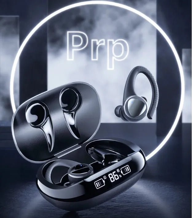 Black true wireless noise cancelling earbuds with charging case, suitable for sports and running.
