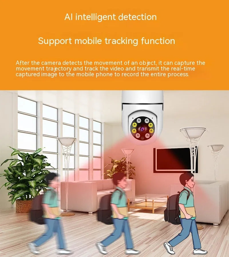 Wireless bulb security camera with 1080p full colour night vision for indoor outdoor monitoring