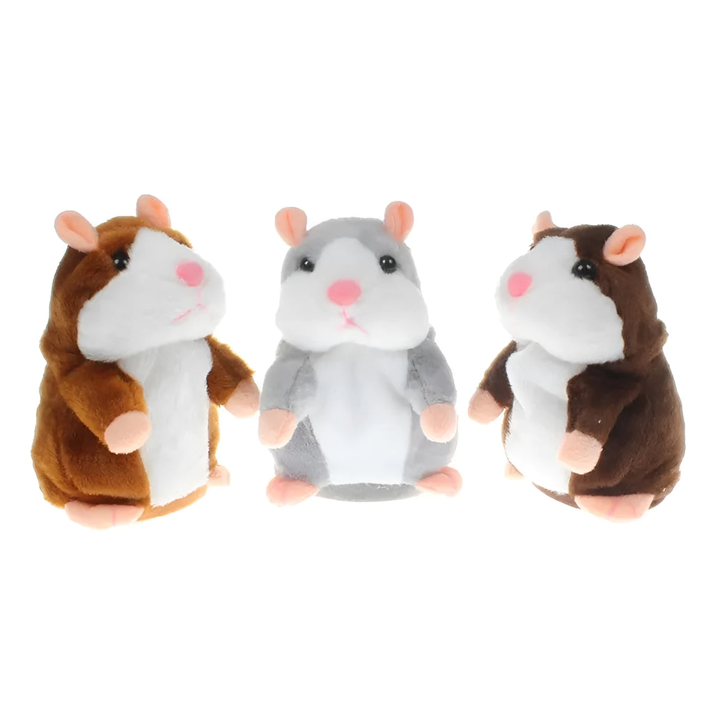 15cm light brown plush talking hamster toy with moving head on a plain background.
