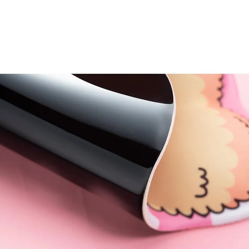 3D corgi-shaped mouse pad with raised wrist support cushion on a desk