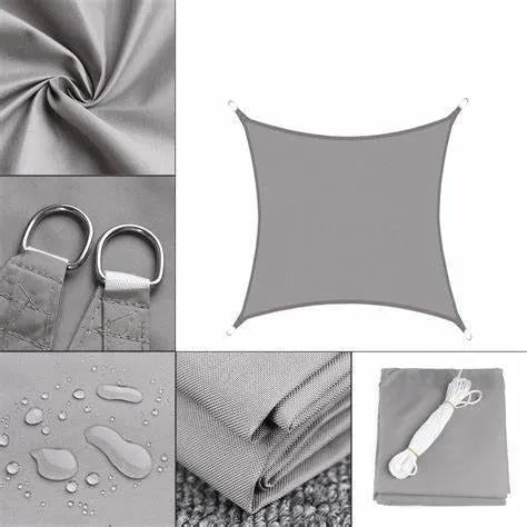 Blue polyester shade sail with curved square shape providing 3x4 metre outdoor coverage