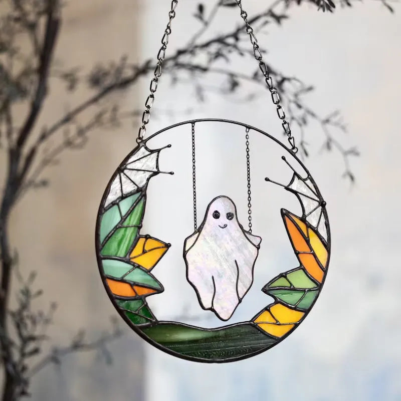 Fashion Halloween metal pendant with witch skull chain retro design 20cm diameter