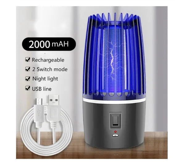 USB rechargeable mosquito killer lamp with LED bug zapper and UV attractant in ABS plastic with safety cage