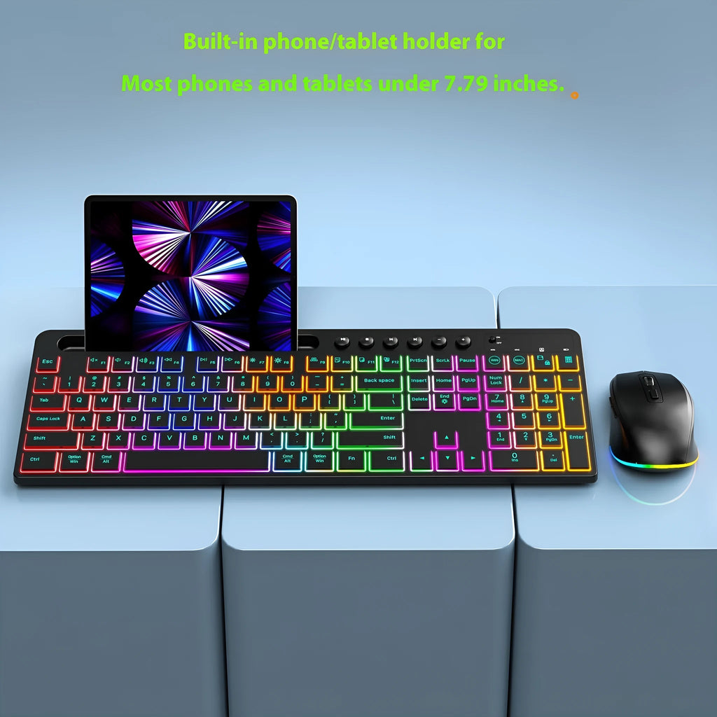 Wireless keyboard and mouse set with integrated card slot and luminous keys for office use