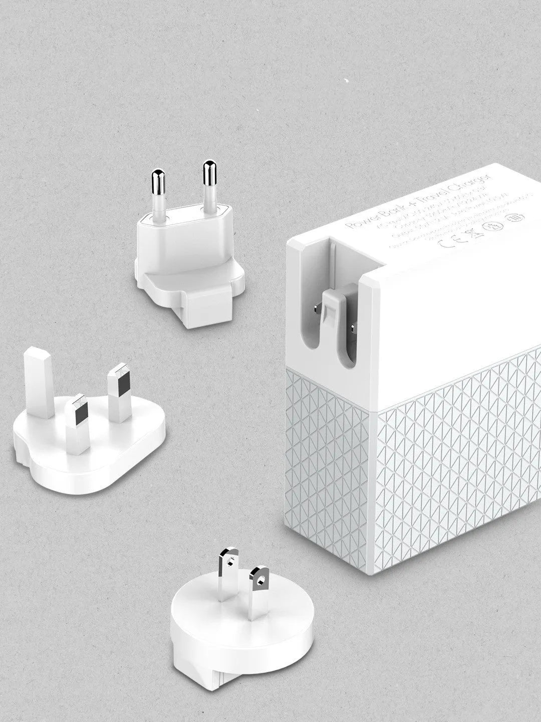 White two-in-one power bank charger with built-in plug, showing compact 71.5mm size.