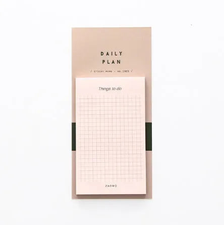 Planning notepad with 50 sheets of 80g paper in pink or red cover, showing 10x6cm page size