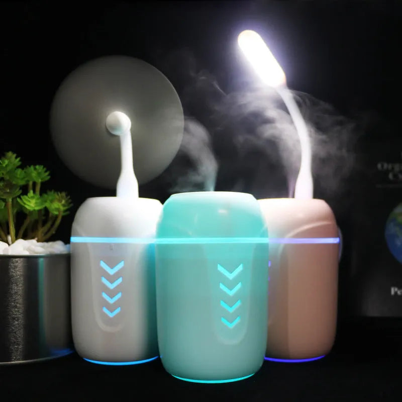 X3 portable car humidifier in columnar shape with 200ml tank capacity and USB power connection