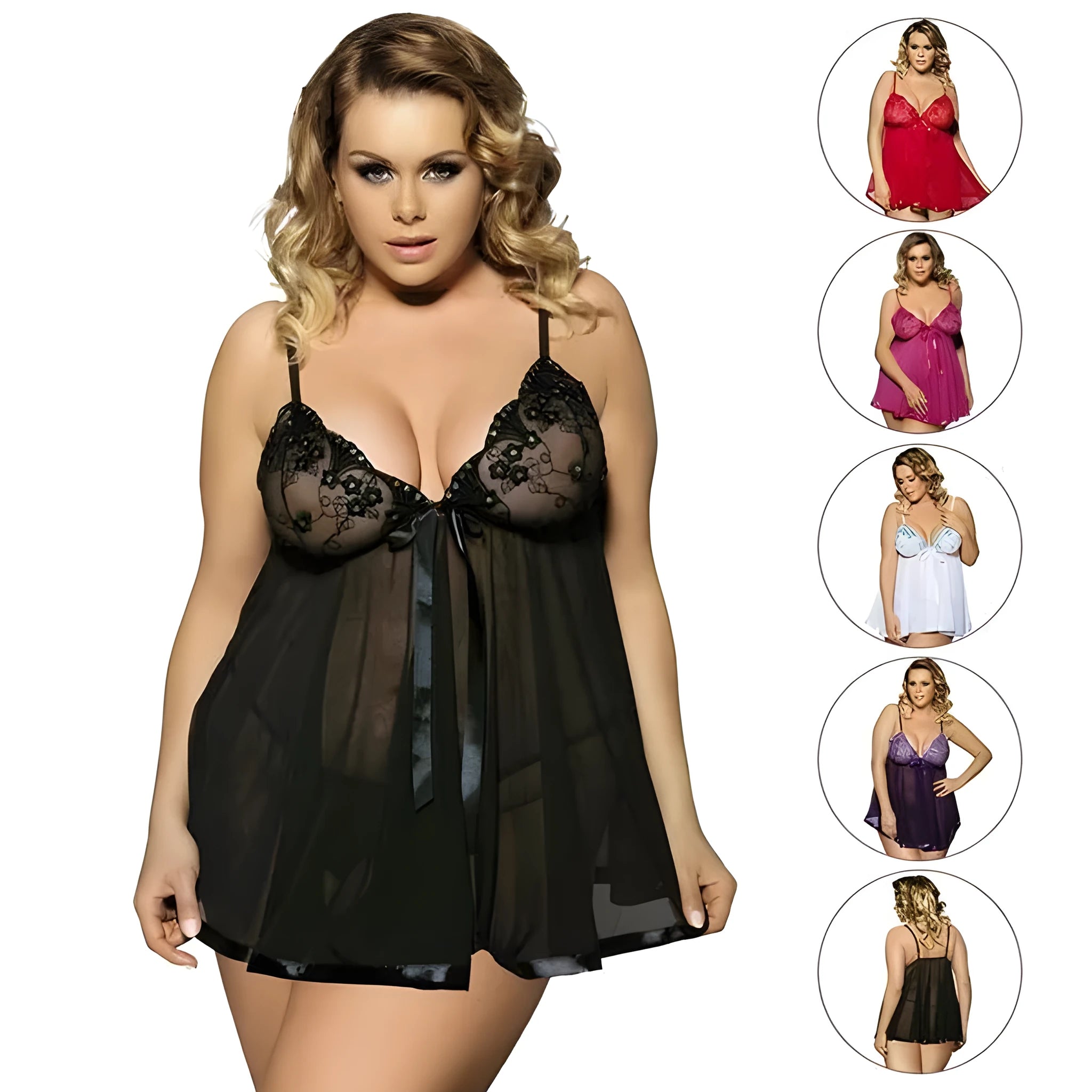 A purple seamless lace sleepdress for women, shown on a hanger, available in sizes up to 6XL.