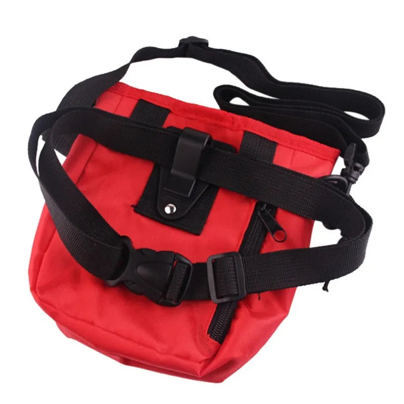 Drawstring dog treat pouch in Oxford cloth with belt buckle, 18x14x6cm, black colour