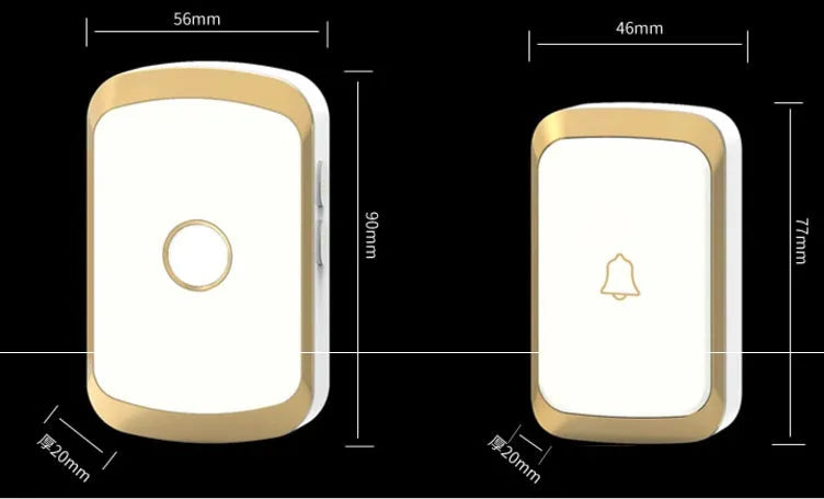 Wireless doorbell transmitter and AC plug-in receiver unit on a table.