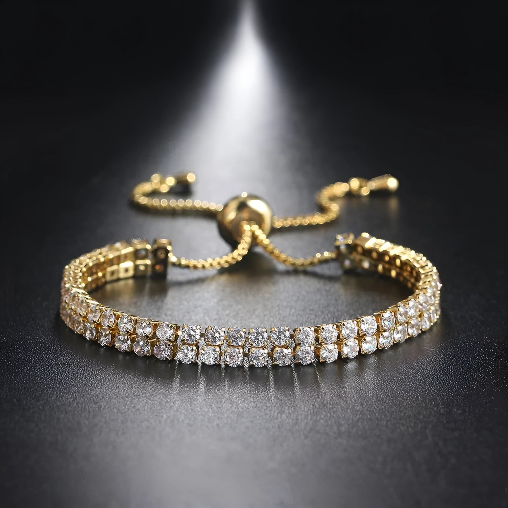 Fashion double row zircon bracelet for women, copper metal, rhinestone stones, platinum white colour option