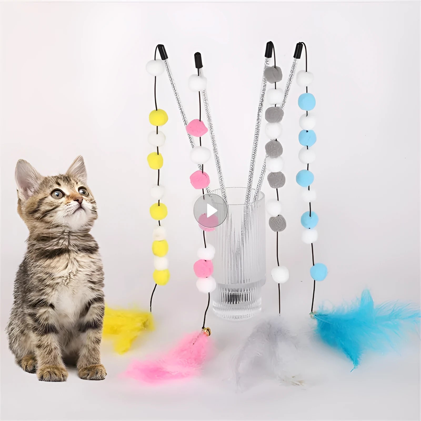 31cm long cat teaser interactive toy rod with feather pompon and bell attachment